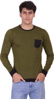 Styvibe Solid Men Round Neck Green T-Shirt
