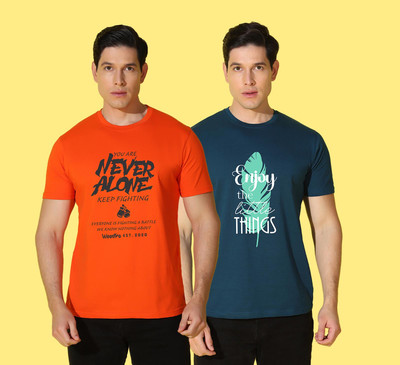 WOOSTRO Printed Men Round Neck Blue, Orange T-Shirt