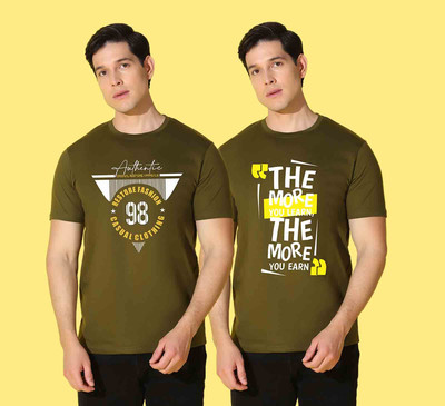 WOOSTRO Printed Men Round Neck Dark Green T-Shirt