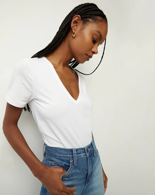 COLOR CAPITAL Solid Women V Neck White T-Shirt