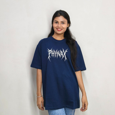 PHYNAX Printed Women Round Neck Navy Blue T-Shirt