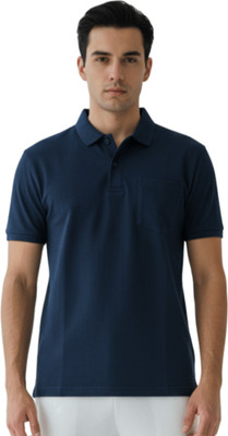 Force NXT Solid Men Polo Neck Dark Blue T-Shirt