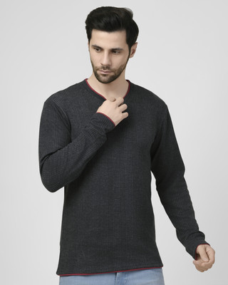 SMASH SMART WEAR Striped Men V Neck Black T-Shirt