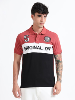 Texman Printed Men Polo Neck Maroon, Black T-Shirt