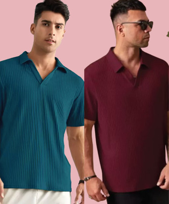 Christy World Self Design Men Polo Neck Multicolor T-Shirt