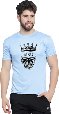 AFCollection Printed Men Round Neck Blue T-Shirt
