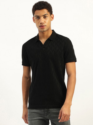 United Colors of Benetton Self Design Men Mandarin Collar Black T-Shirt