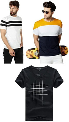 ATTITUDE START OF FASHION Printed Men Round Neck Multicolor, White, Black T-Shirt