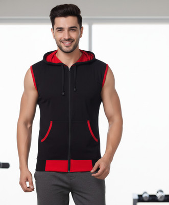 ELABOT Solid Men Hooded Neck Black T-Shirt