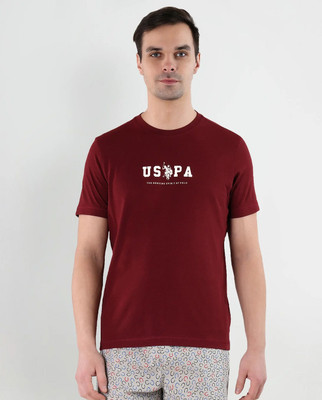 U.S. POLO ASSN. Printed Men Round Neck Maroon T-Shirt
