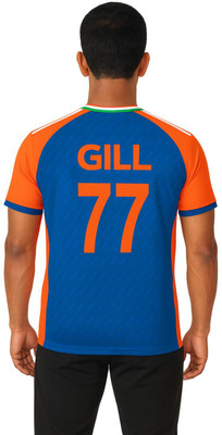 yclothy Printed Men Mandarin Collar Blue T-Shirt