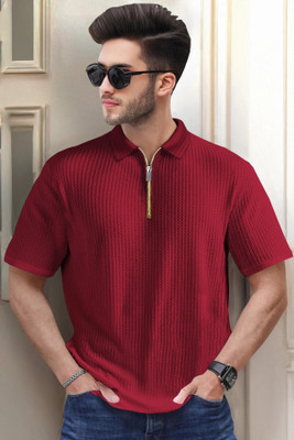 TRIPR Striped Men Polo Neck Red, Black T-Shirt