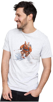 KRYONIX Solid, Printed Men Round Neck White T-Shirt