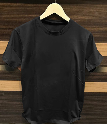 Just Try Solid Men Round Neck Black T-Shirt