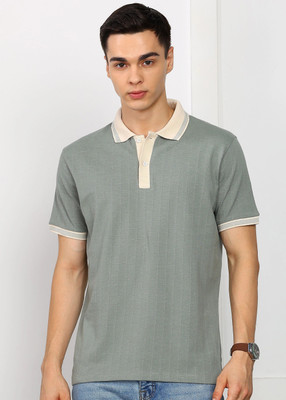 Alan Jones Striped Men Polo Neck Green T-Shirt