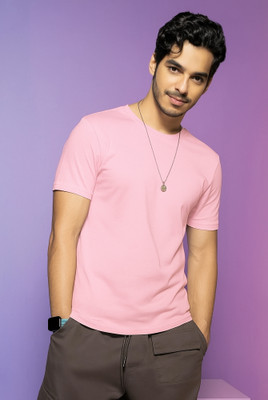 Moordale Solid Men Round Neck Pink T-Shirt