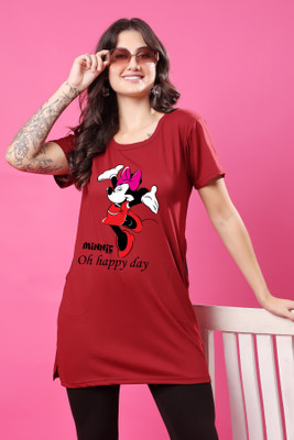 CORSICA Printed Women Round Neck Maroon T-Shirt