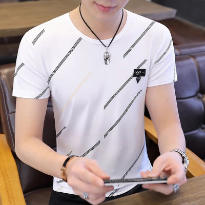 THUNDER PLANET Striped Men Round Neck White T-Shirt