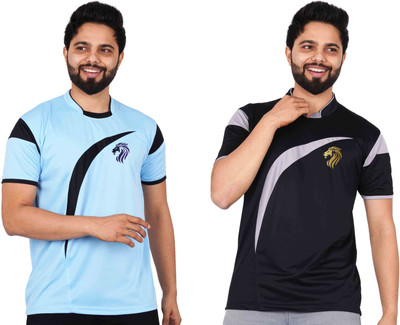 La Milano Printed Men Round Neck Black, Light Blue T-Shirt