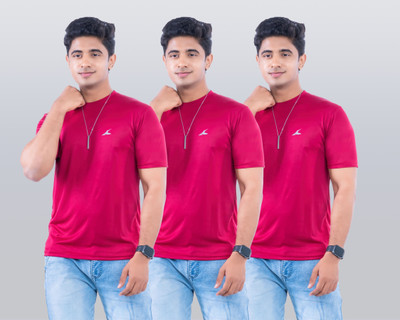 Fashion Territory Solid Men Round Neck Maroon T-Shirt
