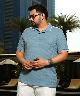 Instafab Plus Solid Men Polo Neck Blue T-Shirt