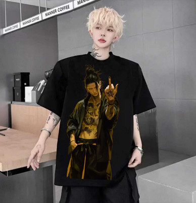 Zblack Printed Men Round Neck Black T-Shirt