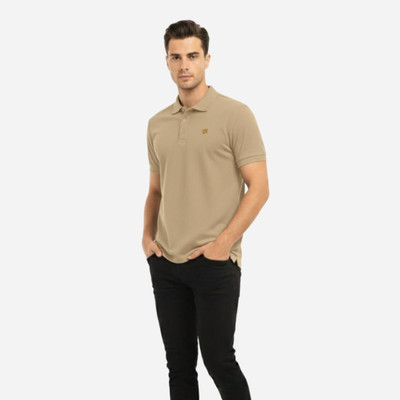 unhynged Solid Men Polo Neck Beige T-Shirt