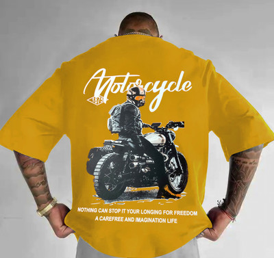Manly Tees Graphic Print Men Round Neck Yellow T-Shirt