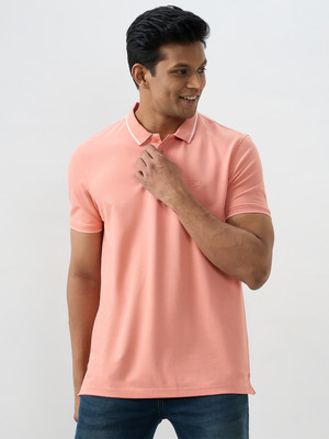 Spykar Solid Men Polo Neck Pink T-Shirt