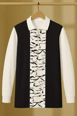 NB NICKY BOY Printed Men Polo Neck Black, White T-Shirt