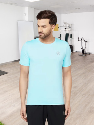GLITO Solid Men Round Neck Light Blue T-Shirt