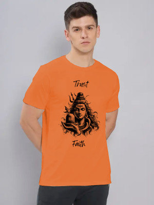 VDAS FASHION Printed Men Round Neck Orange T-Shirt