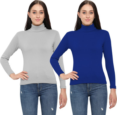 FASHA Solid Women High Neck Multicolor T-Shirt
