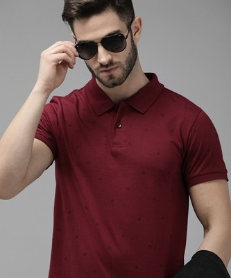 Roadster Printed Men Polo Neck Maroon T-Shirt