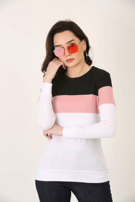 HouseOfCommon Colorblock Women Round Neck Multicolor T-Shirt