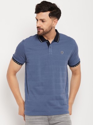 DUKE Striped Men Polo Neck Blue T-Shirt