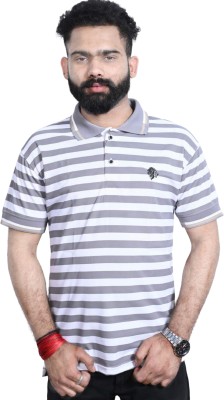 VALIANTFOREVER Striped Men Polo Neck White T-Shirt