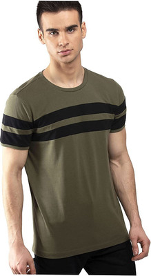 Styvibe Colorblock Men Round Neck Dark Green, Black T-Shirt