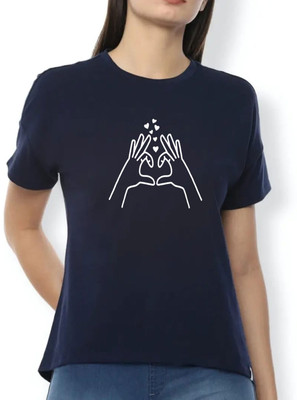 Nilan Tees Wear Printed Women Round Neck Navy Blue T-Shirt
