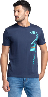 BEING HUMAN Typography Men Round Neck Blue T-Shirt