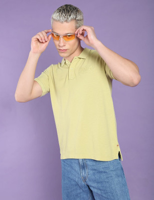 FLYING MACHINE Solid Men Polo Neck Green T-Shirt