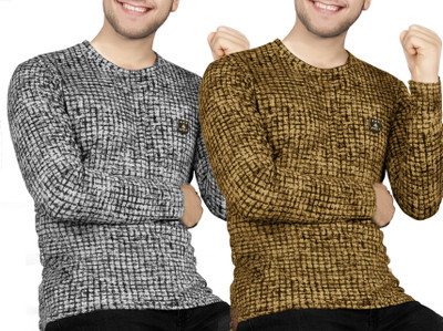 AVOLT Printed Men Round Neck White, Yellow T-Shirt