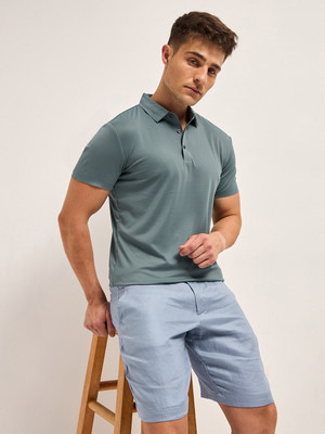 THE BEAR HOUSE Solid Men Polo Neck Grey T-Shirt