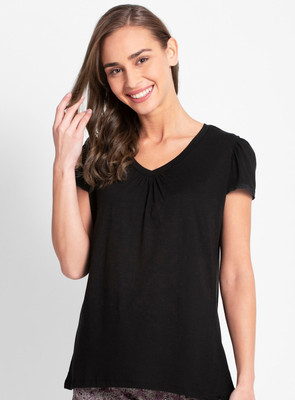 JOCKEY Solid Women Round Neck Black T-Shirt