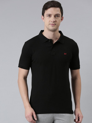 Force NXT Solid Men Polo Neck Black T-Shirt