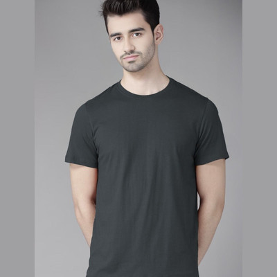 MIT Bharat Solid Men Round Neck Black T-Shirt