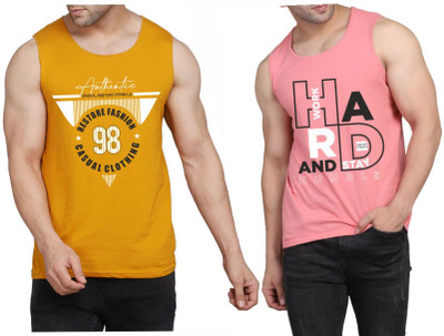 WOOSTRO Printed Men Scoop Neck Brown, Pink T-Shirt