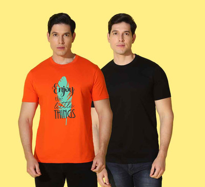 WOOSTRO Printed, Solid Men Round Neck Black, Red T-Shirt