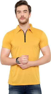 JB Jangoboy Solid Men Polo Neck Yellow T-Shirt