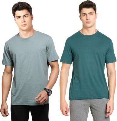 JOCKEY Solid Men Round Neck Grey, Dark Green T-Shirt